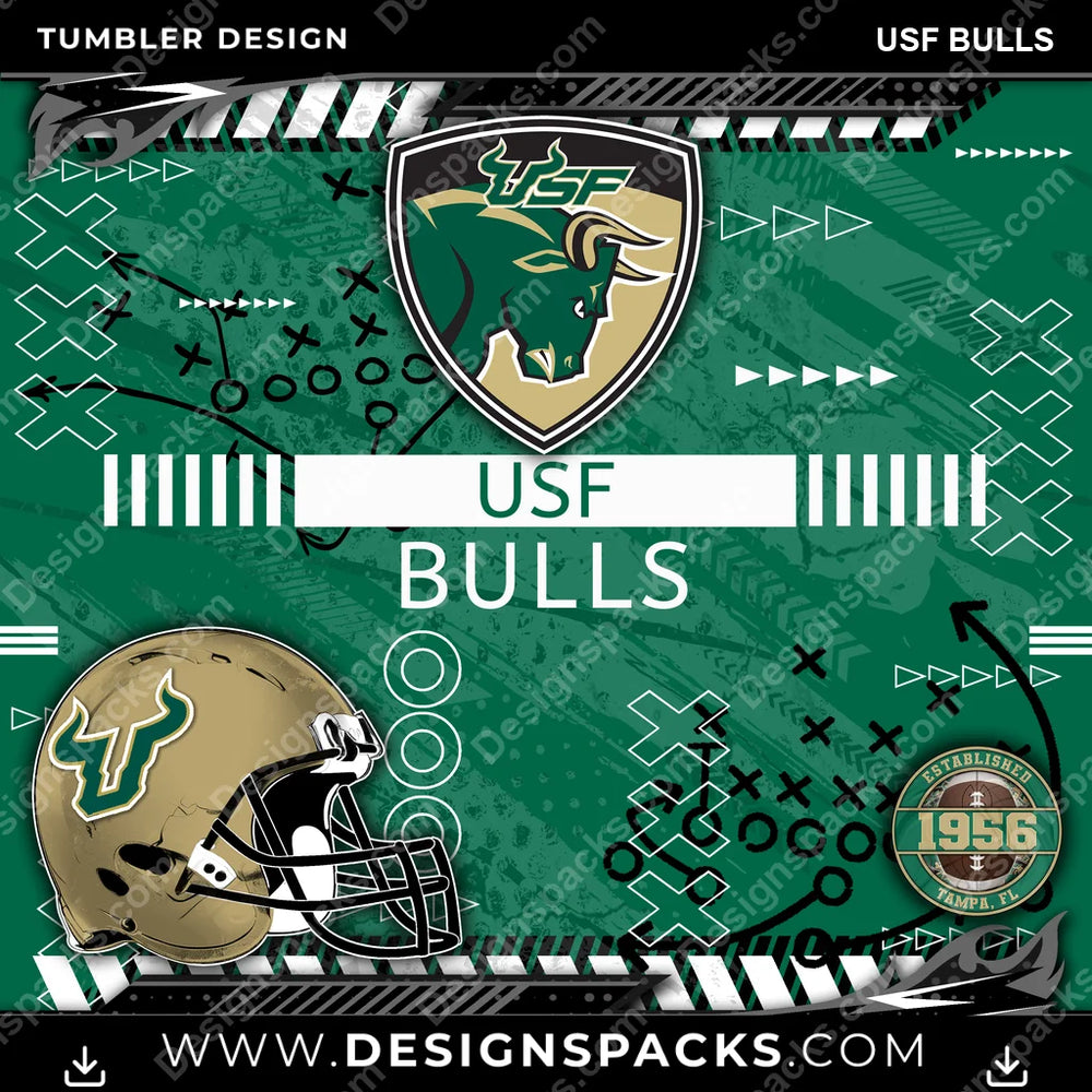 College Sport Xs & Os USF Bulls NCAA College Sport Tumbler Digital Wrap Design Download
