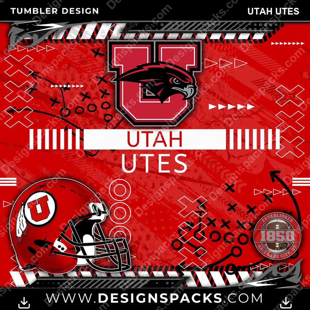 College Sport Xs & Os Utah Utes NCAA College Sport Tumbler Digital Wrap Design Download