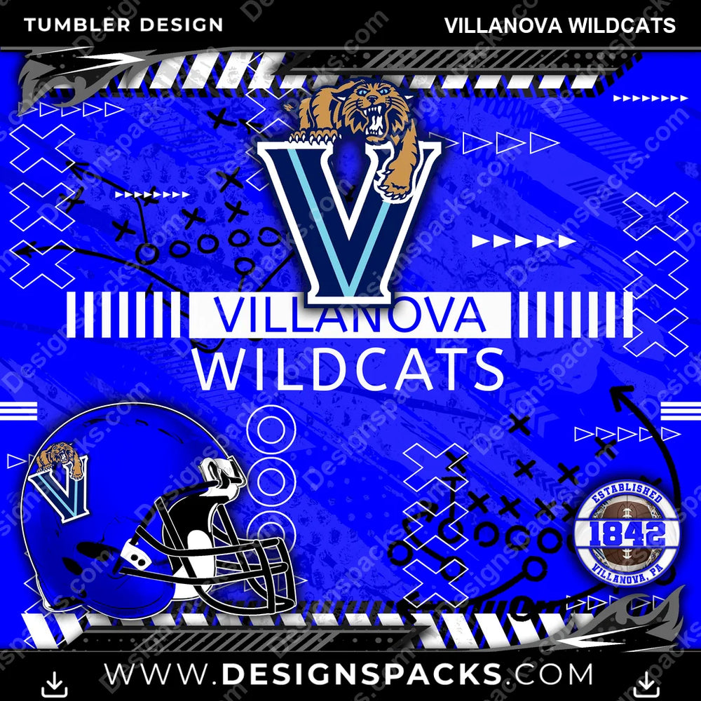 College Sport Xs & Os Villanova Wildcats NCAA College Sport Tumbler Digital Wrap Design Download