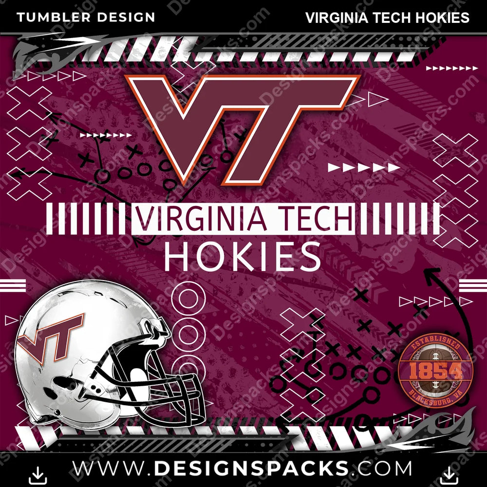 College Sport Xs & Os Virginia Tech Hokies NCAA College Sport Tumbler Digital Wrap Design Download