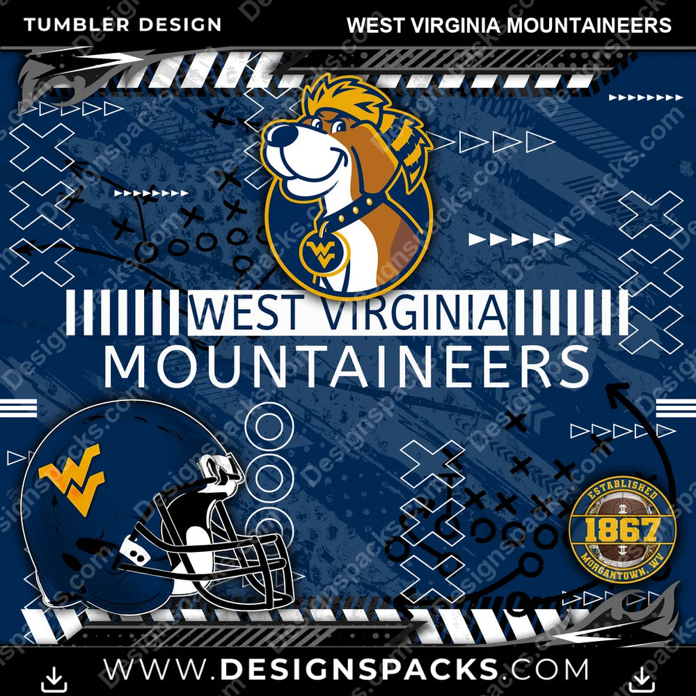 College Sport Xs & Os West Virginia Mountaineers NCAA College Sport Tumbler Digital Wrap Design Download