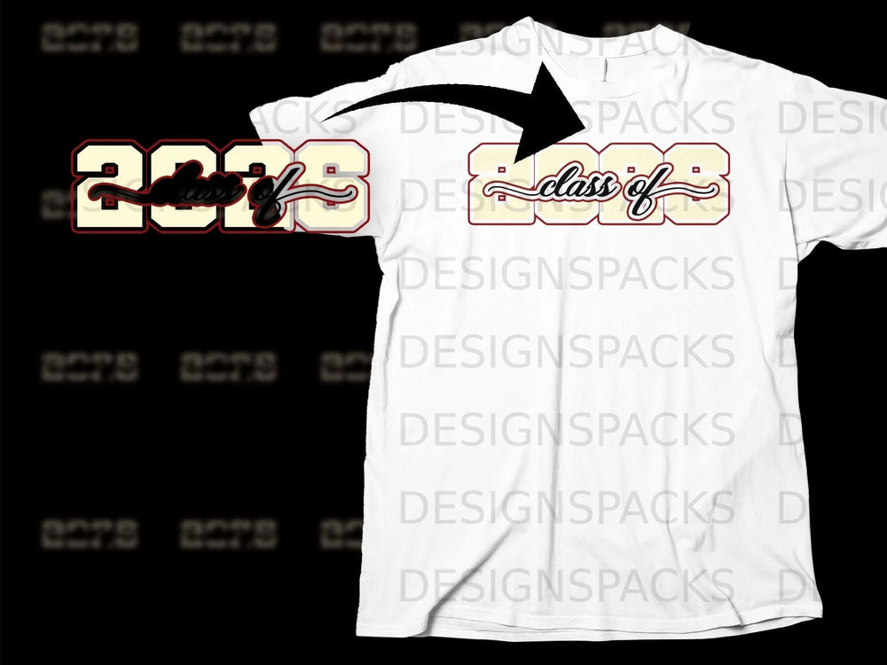White t-shirt with "class of 2023" text graphic.