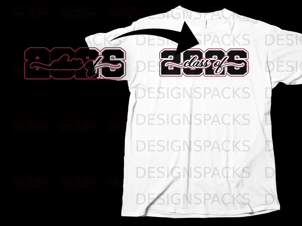 White t-shirt with "Class of 2025" graphic and a cloud.