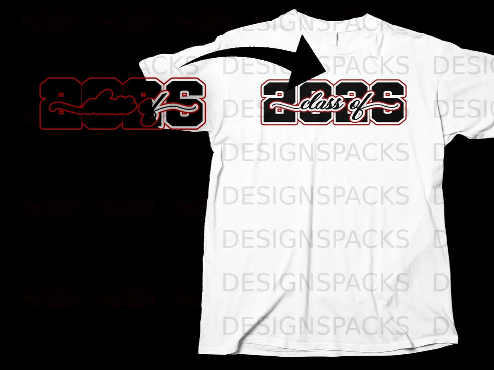 White t-shirt with a graphic that says "class of 2025"