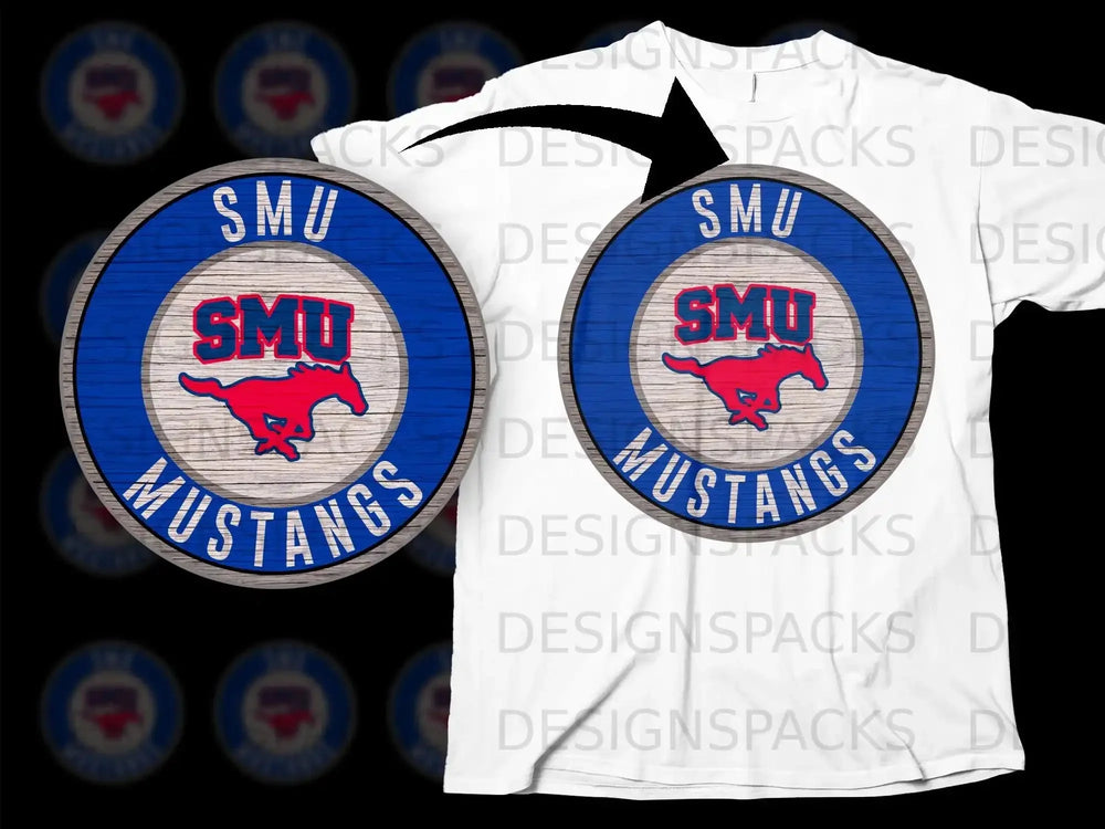 SMU Mustangs Circular Logo Design Graphic Tee Shirt
