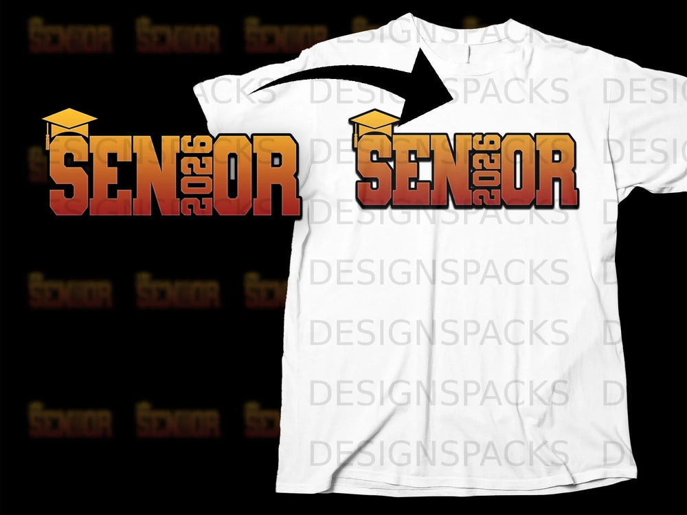 Senior 2026 graphic with graduation cap on a white t-shirt.