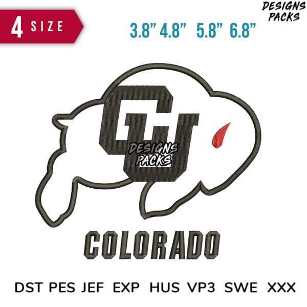 Colorado buffalo embroidery design in 4 sizes, compatible with DST PES JEF formats for instant download.
