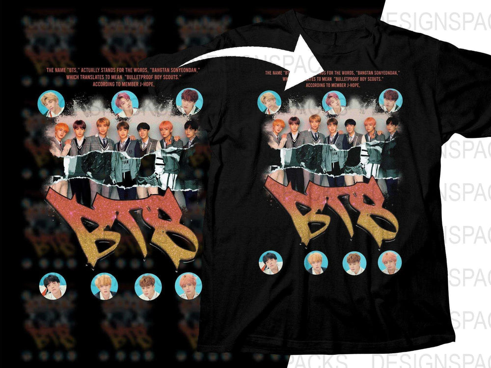 Colorful BTS Kpop Group Music Fan Halftone Png Digital Download