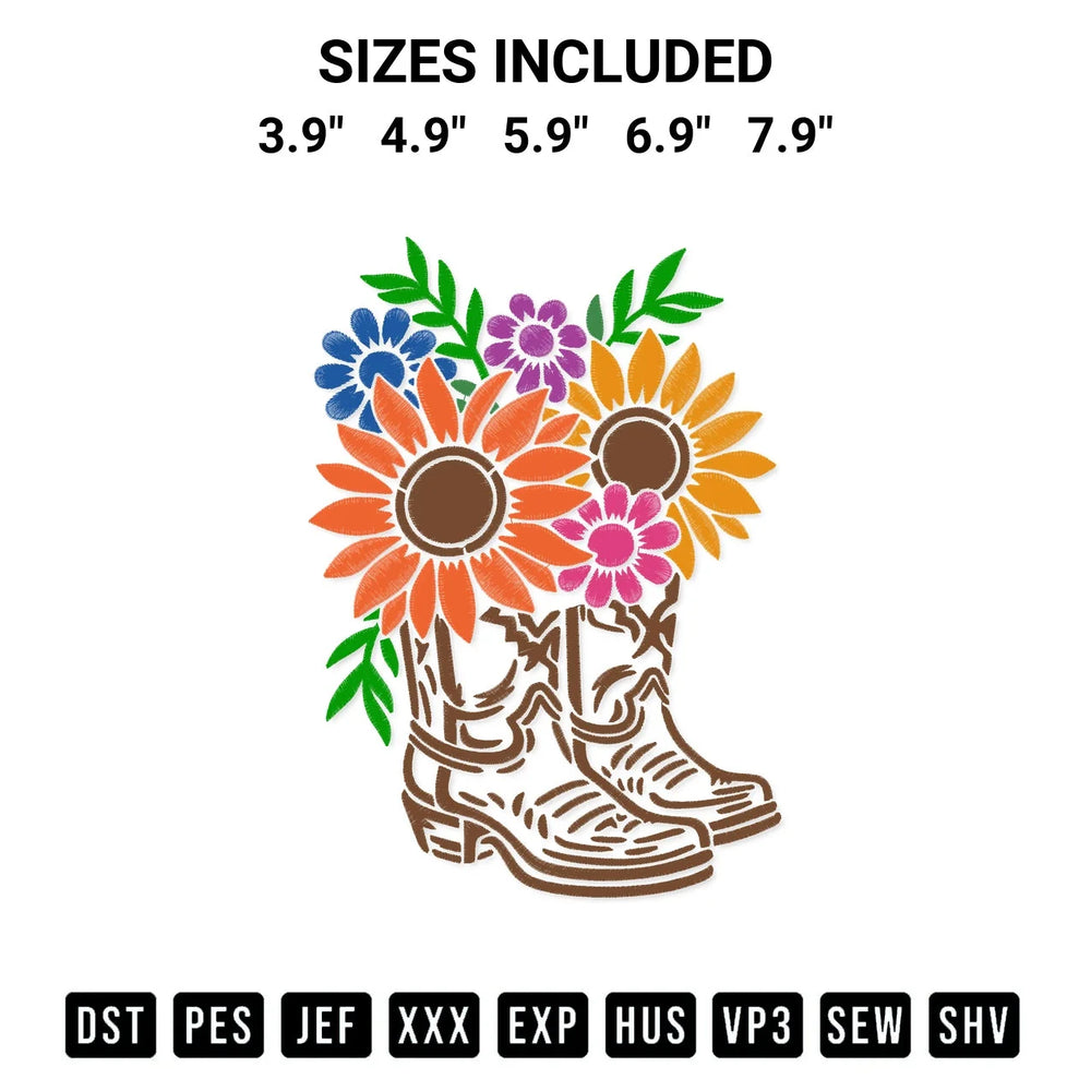 Colorful Floral Cowgirl Boots Embroidery Design