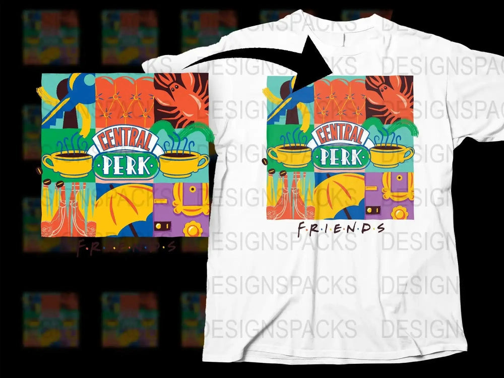 Colorful Friends Central Perk Graphic Design Png Digital Download