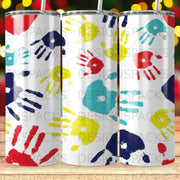 Colorful Handprint Pattern Tumbler Digital Wrap Design