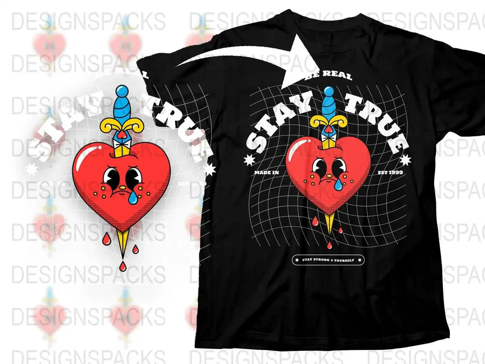 Colorful Heart and Dagger Cartoon Design Png Digital Download