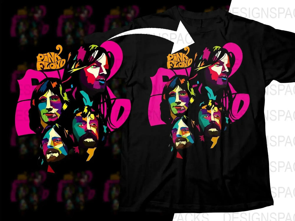 Colorful Pink Floyd Vibrant Psychedelic Band Face Design Png Design Digital Download
