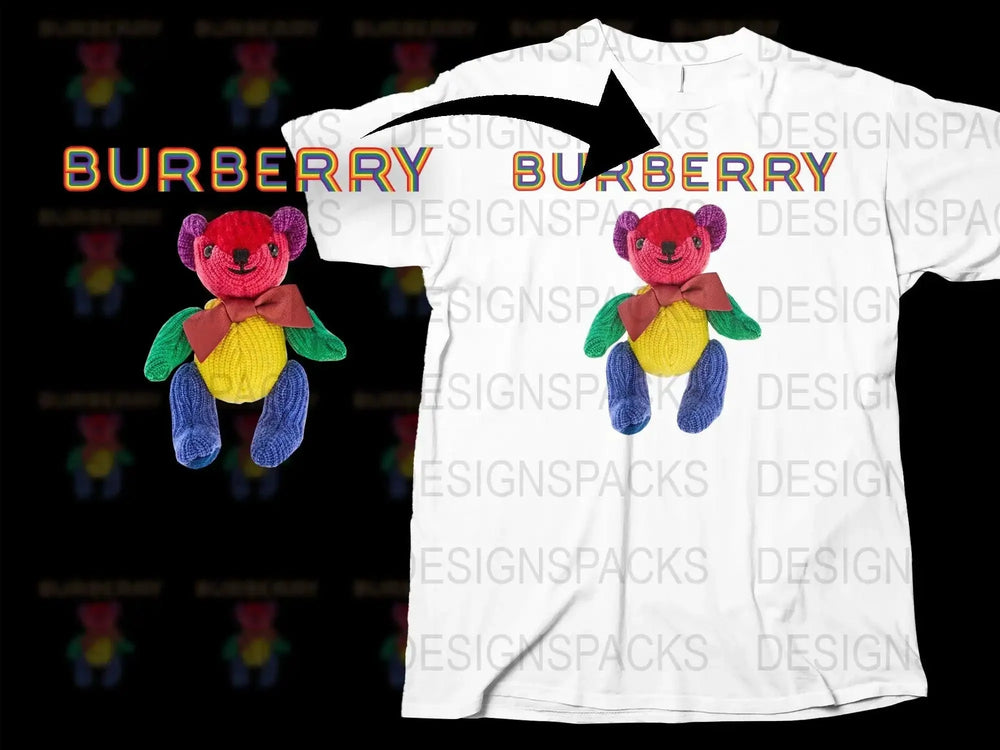 Colorful Rainbow Teddy Bear with Brand Logo Png Digital Download