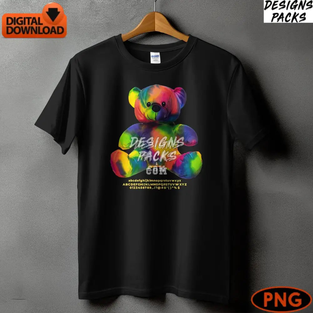 Colorful Rainbow Tie-Dye Teddy Bear Instant Download Digital Png File Nursery Art