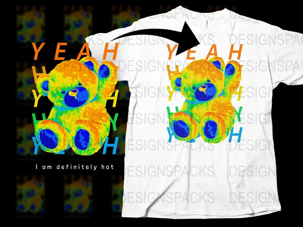 Colorful Teddy Bear Graphic Yeah Text Png Digital Download
