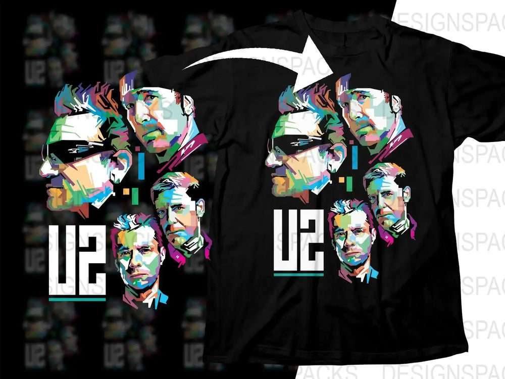 Colorful U2 Geometric Art Faces Rock Band Design Graphic Png Design Digital Download