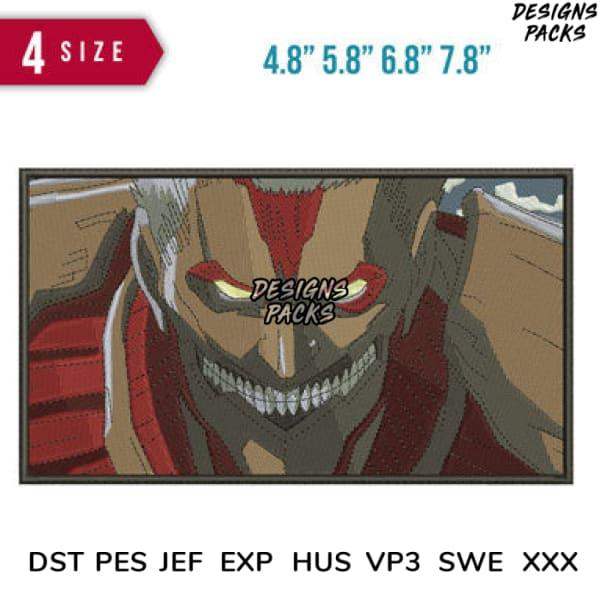 Anime Titan embroidery design in 4 sizes, compatible with DST PES JEF formats for instant download