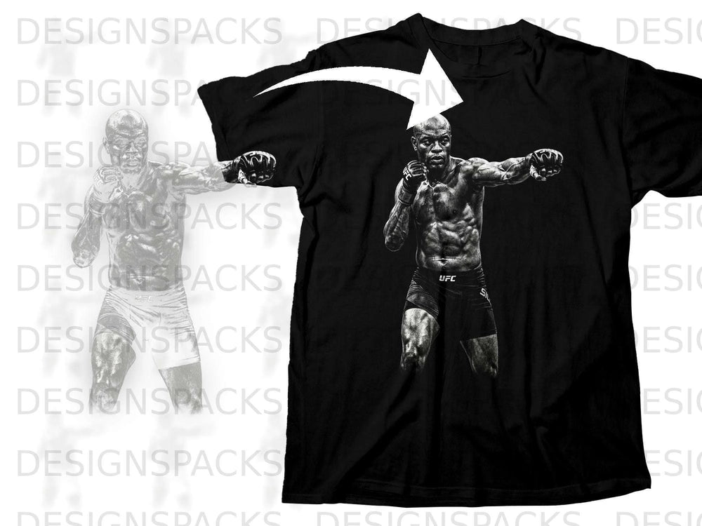 Black t-shirt with graphic of UFC fighter Anderson Silva in fighting stance.