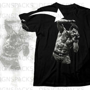 Black t-shirt with black and white graphic of UFC fighter in fighting stance.