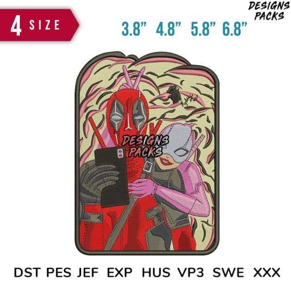 Deadpool and Spider-Gwen embroidery design in 4 sizes, DST PES JEF formats for instant download