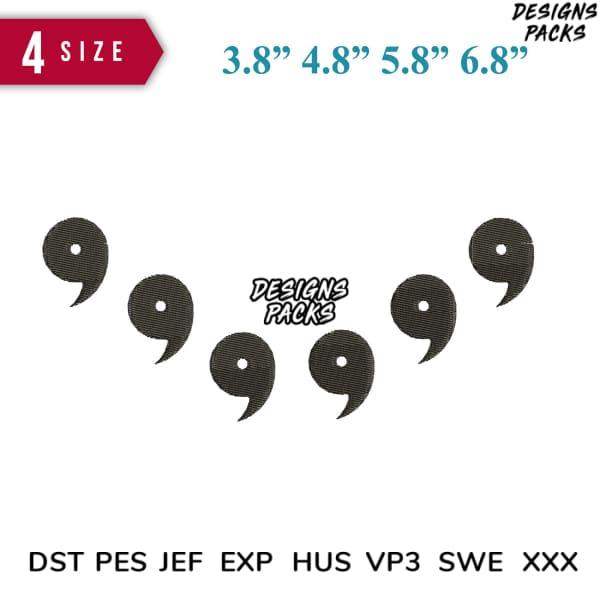 Embroidery design of comma punctuation in 4 sizes, compatible with DST PES JEF formats for instant download