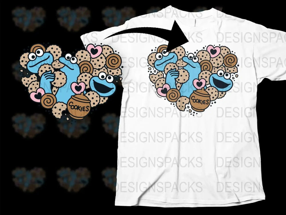 Cookie Monster and Friends Heart Cookies Valentine Png Digital Download