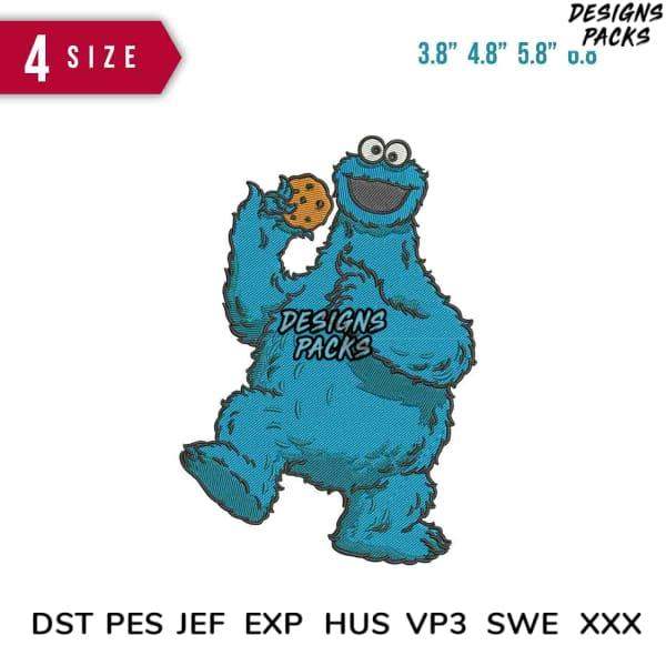 Cookie Monster embroidery design in 4 sizes, PES DST JEF formats for instant download