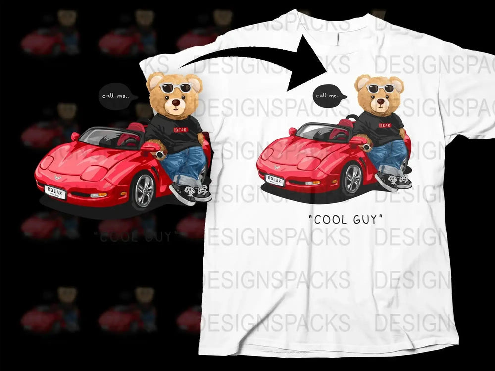 Cool Bear Driving Red Car Graphic Cool Guy Png Digital Download