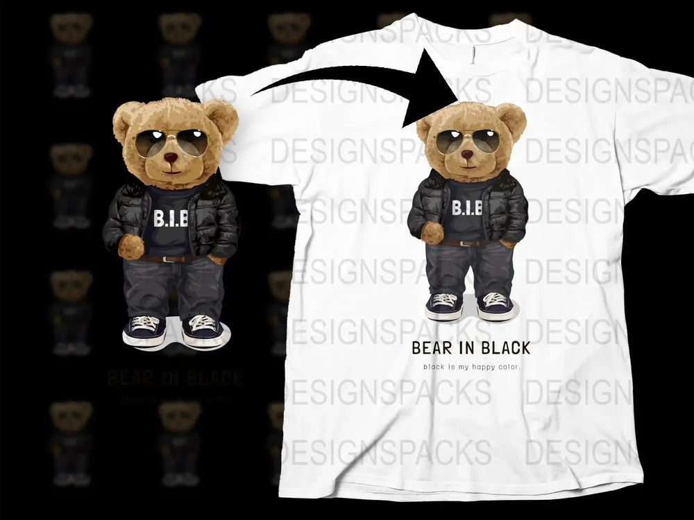 Cool Bear in Black Sunglasses Funny Graphic Png Digital Download