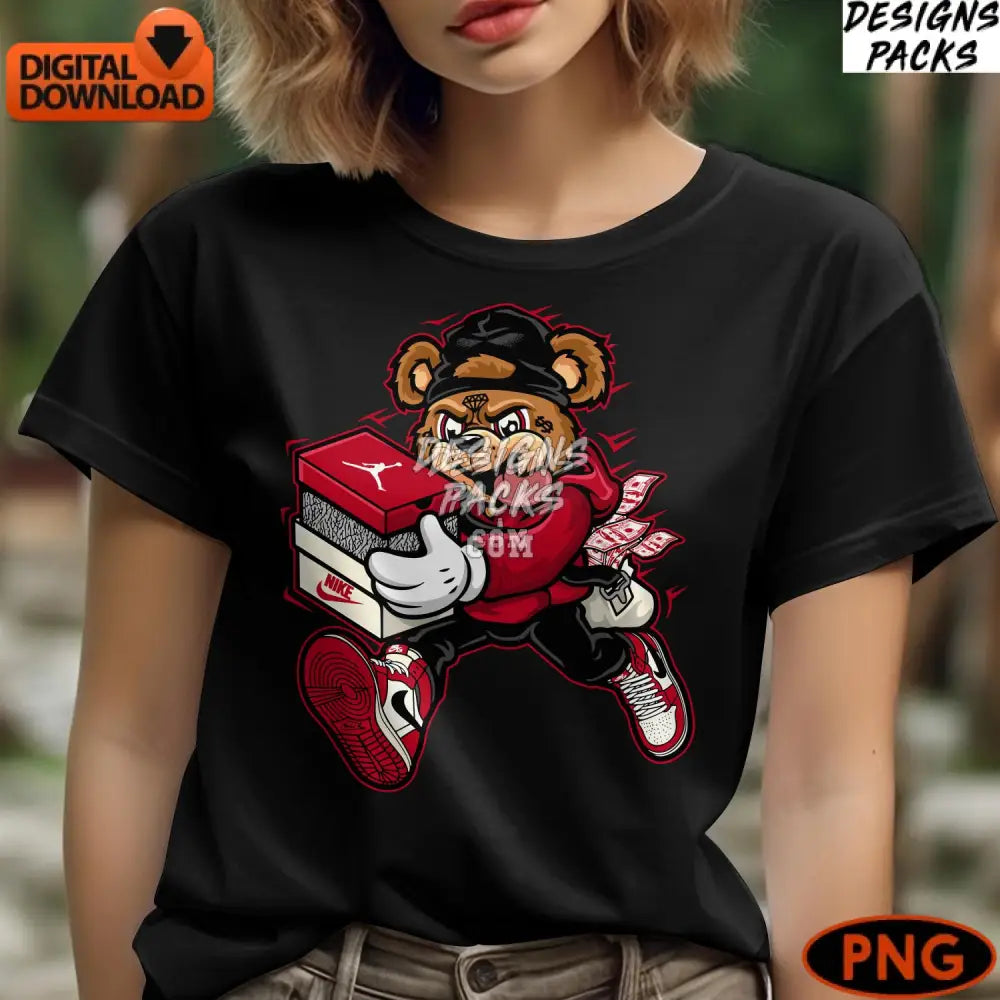 Cool Bear Mascot Digital Png Sneaker Enthusiast Hip Hop Style Urban Street Fashion Instant Download