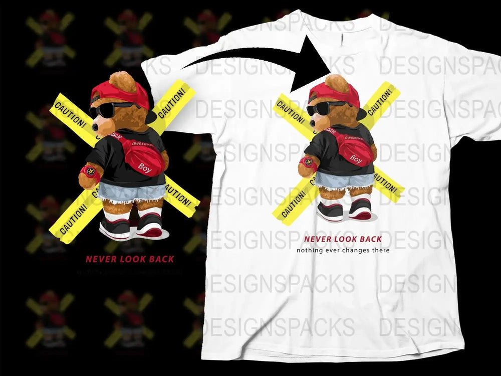 Cool Bear Never Look Back Red Hat Graphic Png Digital Download