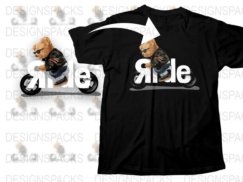 Cool Bear Riding Motorcycle Graphic Png Digital Download