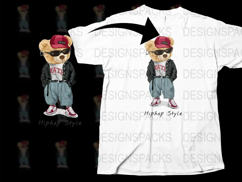 Cool Bear Wearing Sunglasses and Cap Png Digital Download