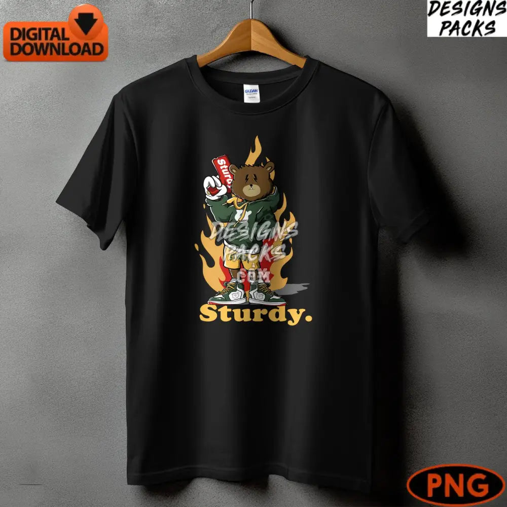 Cool Bear With Soda Can Fire Background Digital Png Download Streetwear Art For T-Shirts