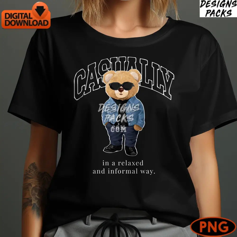 Cool Bear With Sunglasses And Denim Jacket Cartoon Animal Png Instant Download