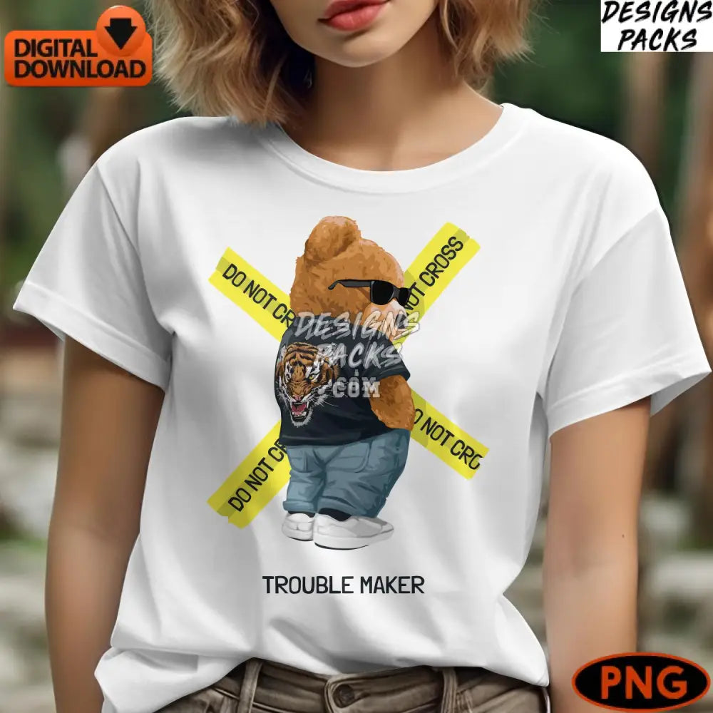 Cool Bear With Tiger Jacket Design Digital Png File Instant Download Trendy Animal Graphic