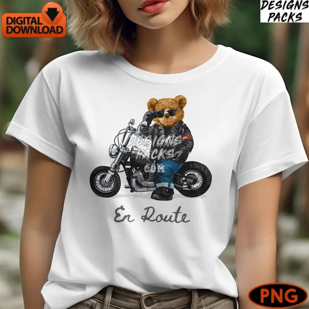 Cool Biker Bear Digital Art En Route Motorcycle Theme Instant Download Png