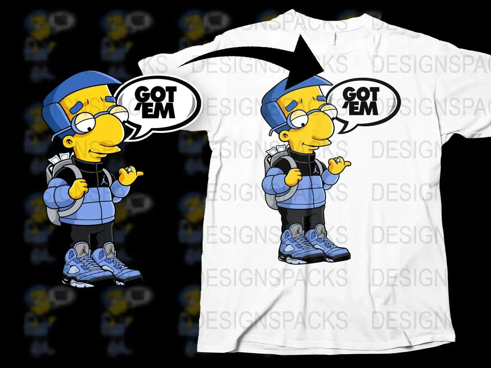 Cool Cartoon Character with "Got 'Em" Design Png Digital Download