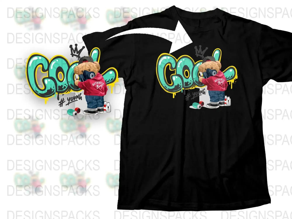 Cool Graffiti Bear with Vibrant Colors Artwork Png Digital Download