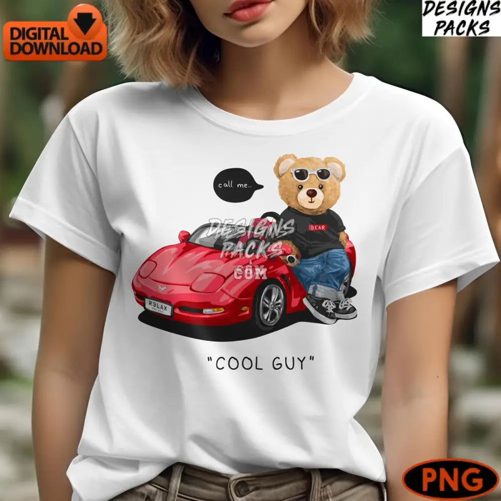 Cool Guy Teddy Bear Digital Art Hipster With Sports Car Kids Bed Boys Downloadable Png