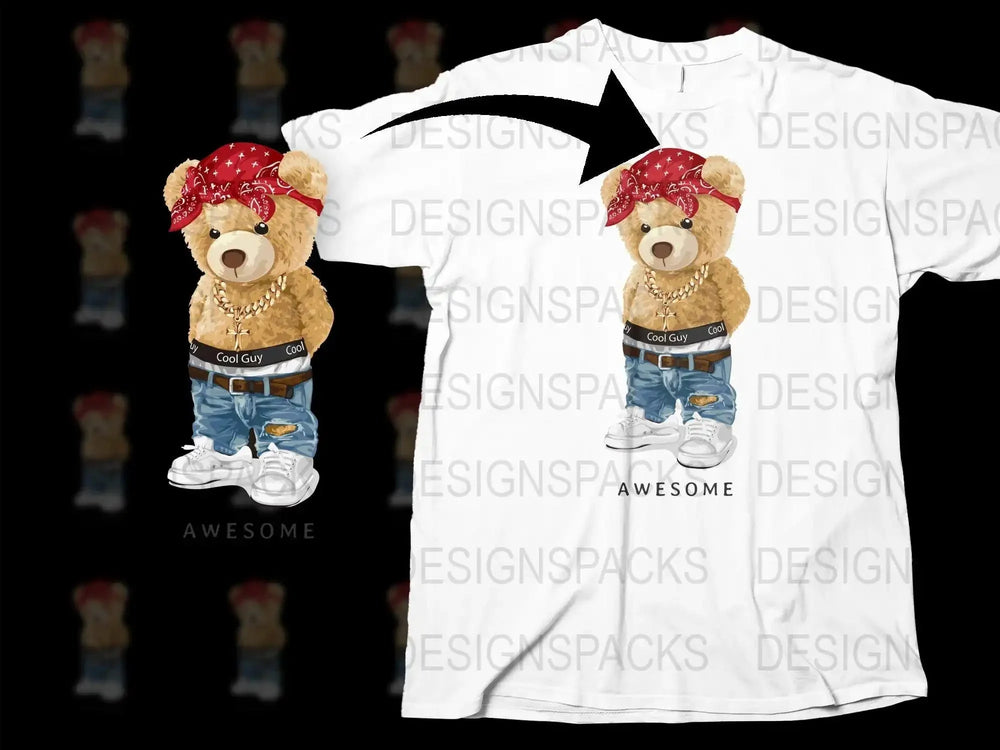 Cool Guy Teddy Bear in Jeans Awesome Graphic Png Digital Download