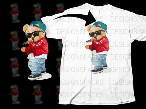Cool Hip Hop Bear in Red Jacket Graphic Png Digital Download