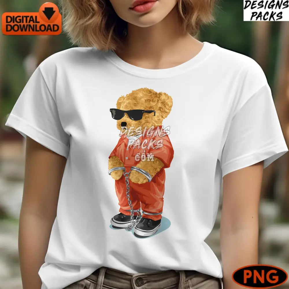 Cool Hipster Bear Digital Art Stylish Sunglasses And Chain Instant Download Png