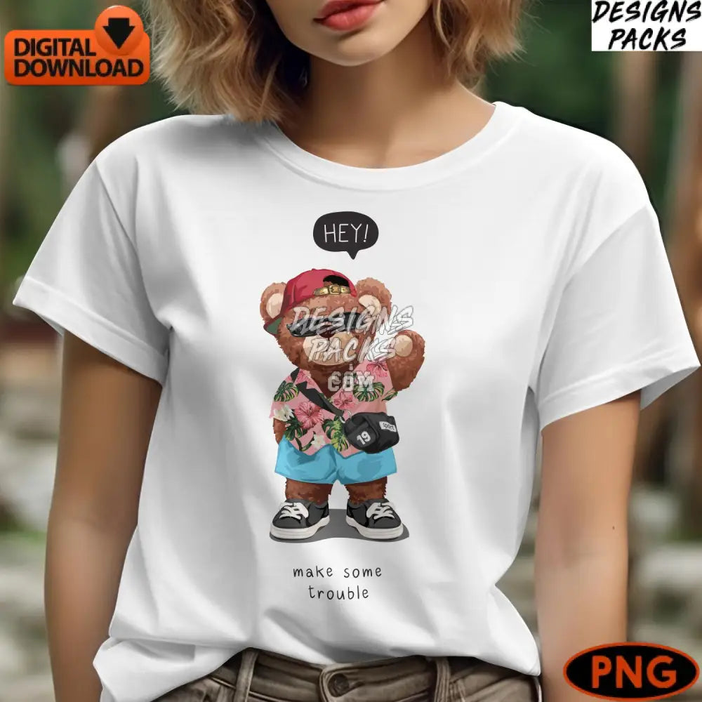 Cool Hipster Teddy Bear Graphic Digital Png Download Street Style With Hatunglasses