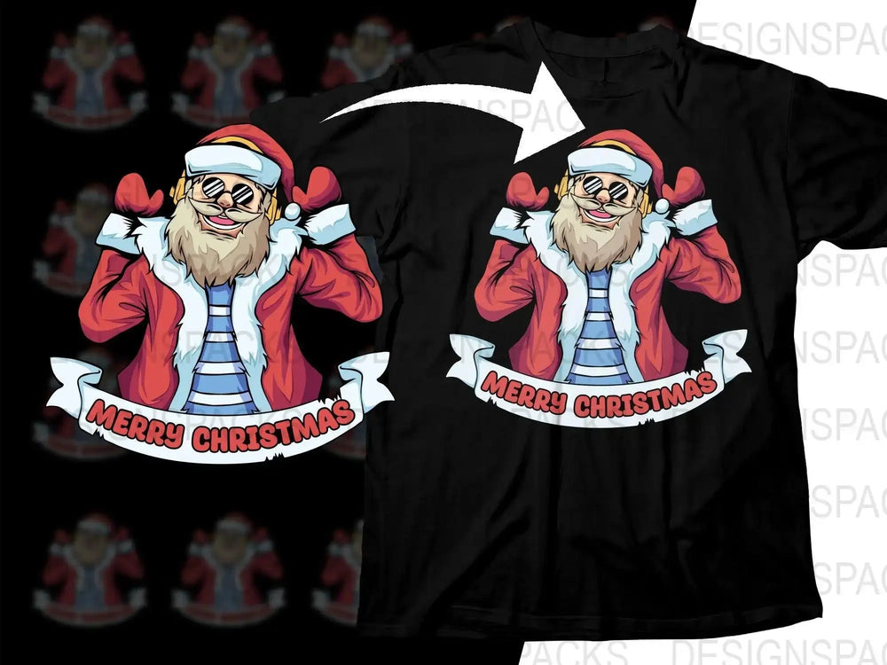 Cool Santa Graphic with Merry Christmas Png Digital Download