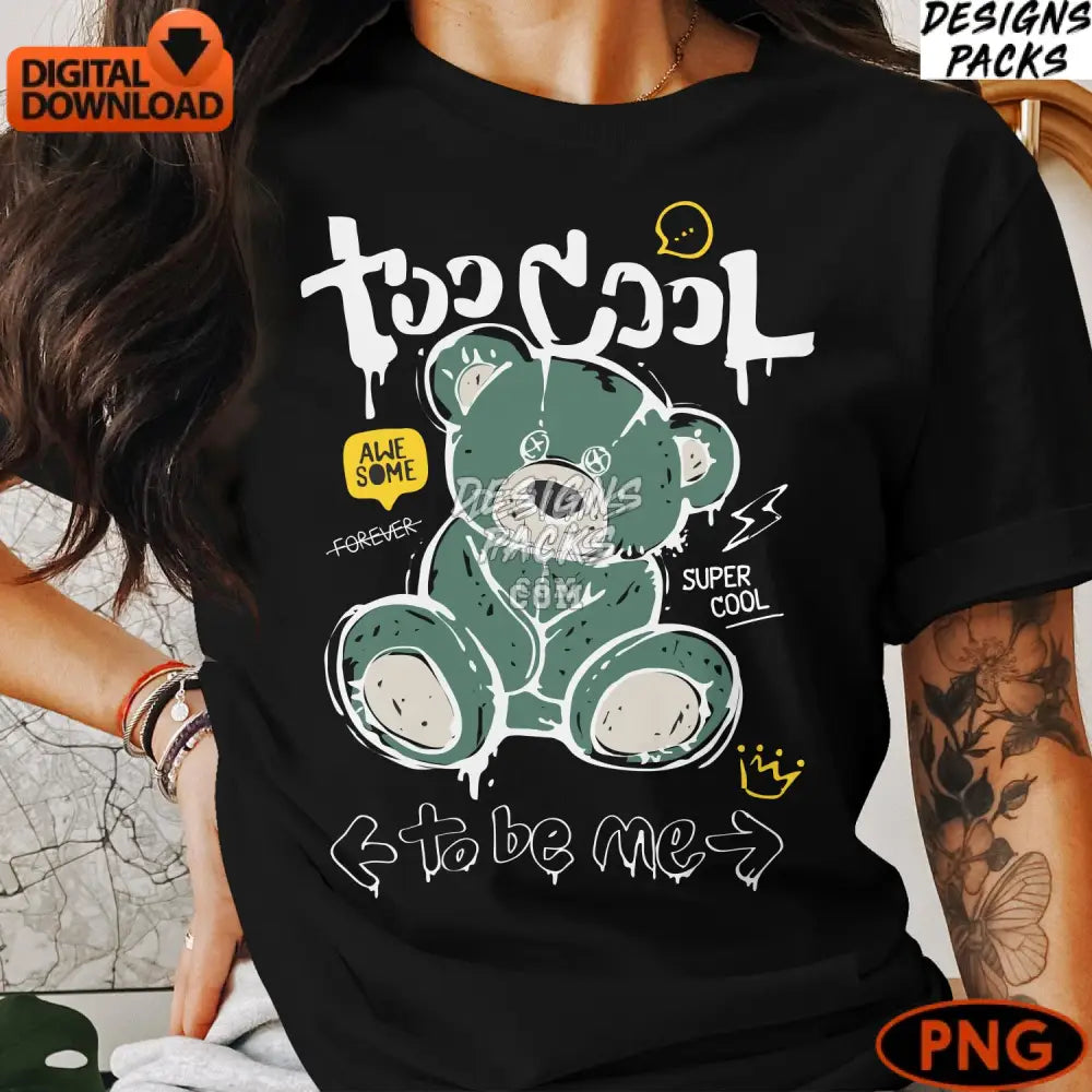 Cool Teddy Bear Digital Art Png Trendy Street Style Graphic Instant Download Youthful Design
