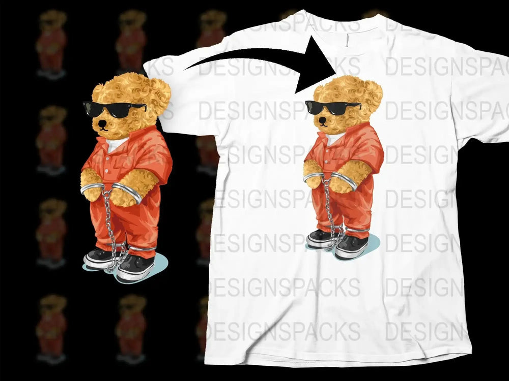 Cool Teddy Bear in Sunglasses and Chains Png Digital Download
