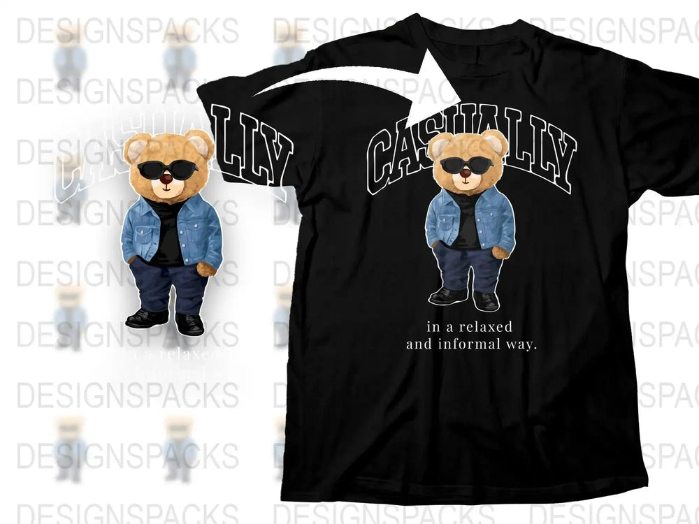 Cool Teddy Bear in Sunglasses and Denim Jacket Png Digital Download