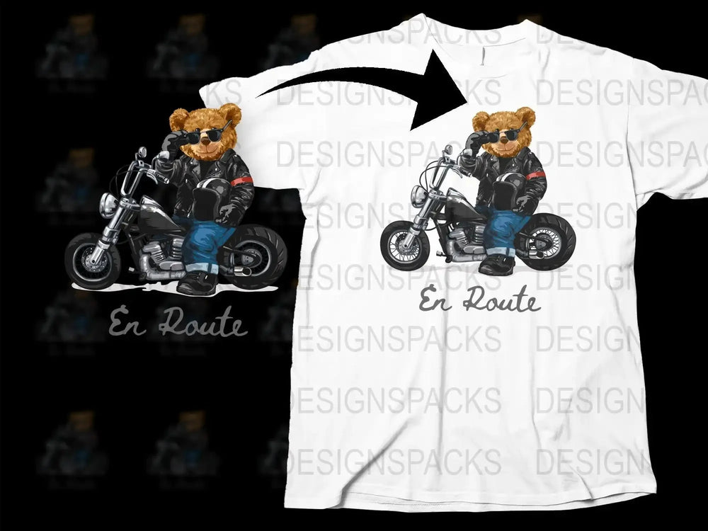 Cool Teddy Bear Riding Motorcycle En Route Png Digital Download